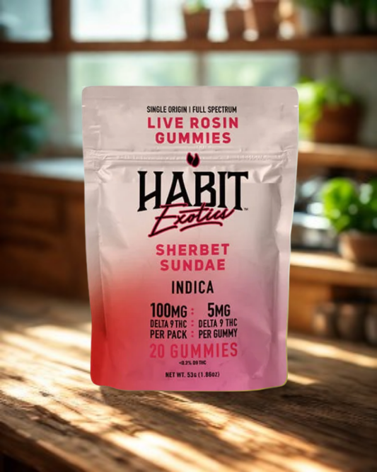 Habit Exotics- Sherbert Sundae Live Rosin D9 Gummies (Indica)